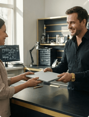 Service entrepreneur helping a customer